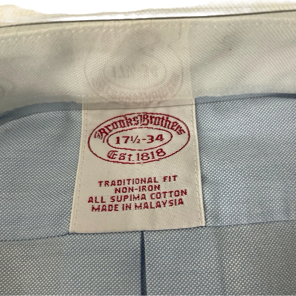 Vintage Brooks Brothers Men’s Blue Dress Shirt Size 17.5 34 New with Tags - Picture 3 of 6